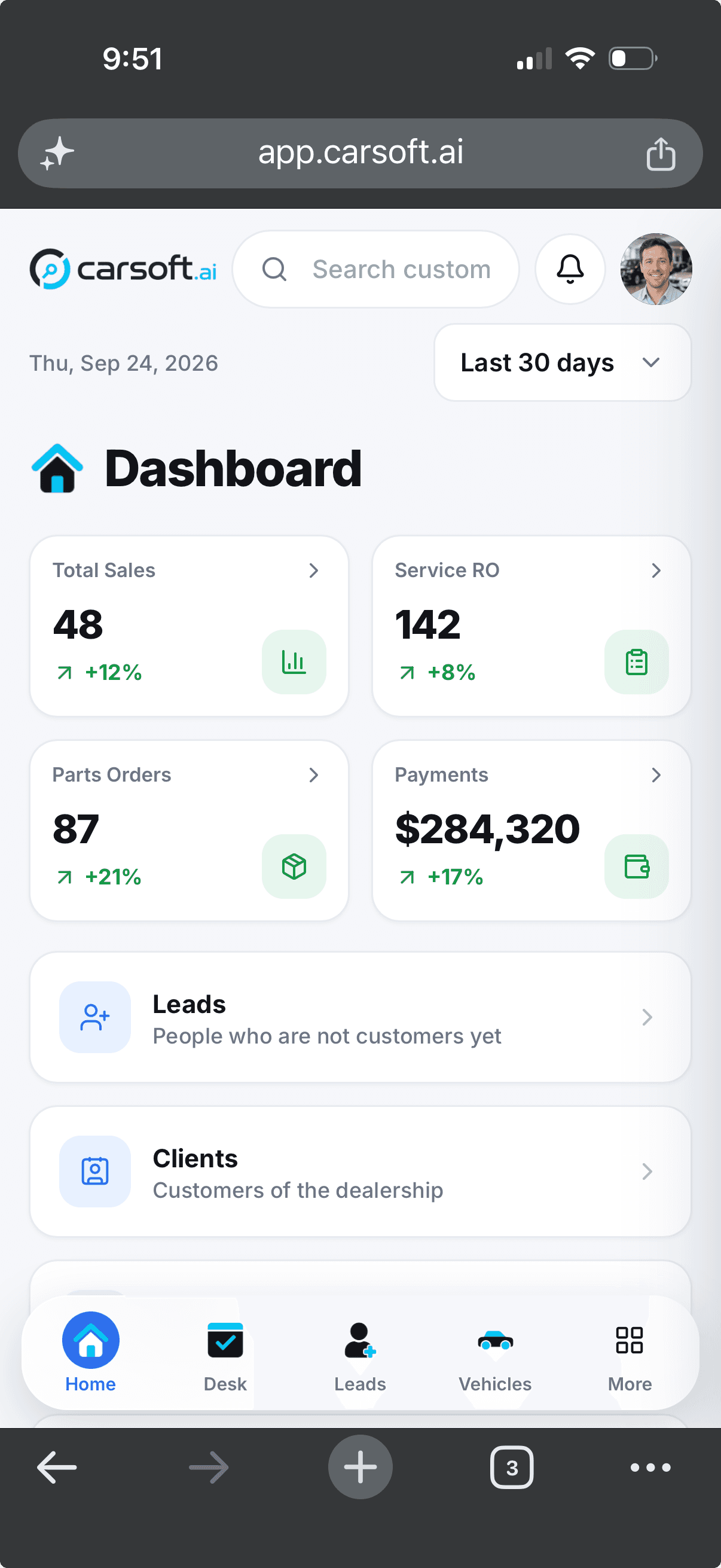 Carsoft mobile dashboard interface